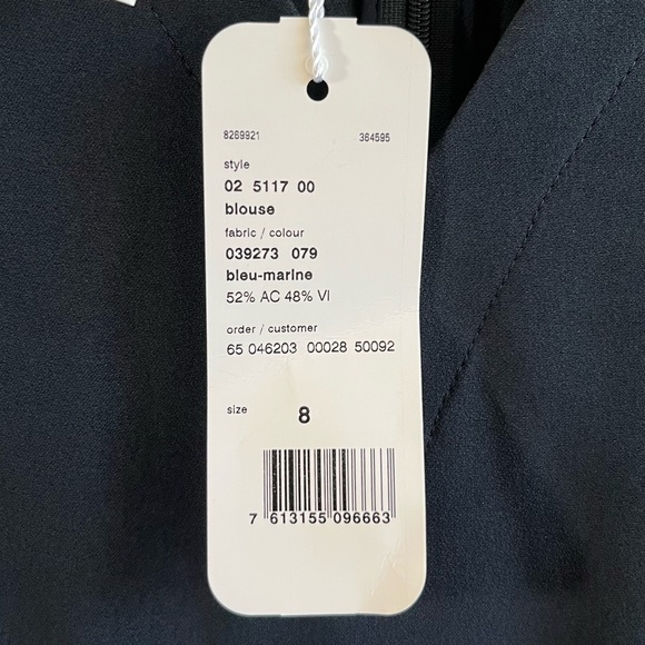 Akris Punto Blouse Navy (Marine) Blue Sleeveless V Neck Silk Trim Top Sz 8 NWT - Picture 6 of 13